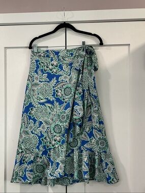 Blue Floral Midi Wrap Skirt
